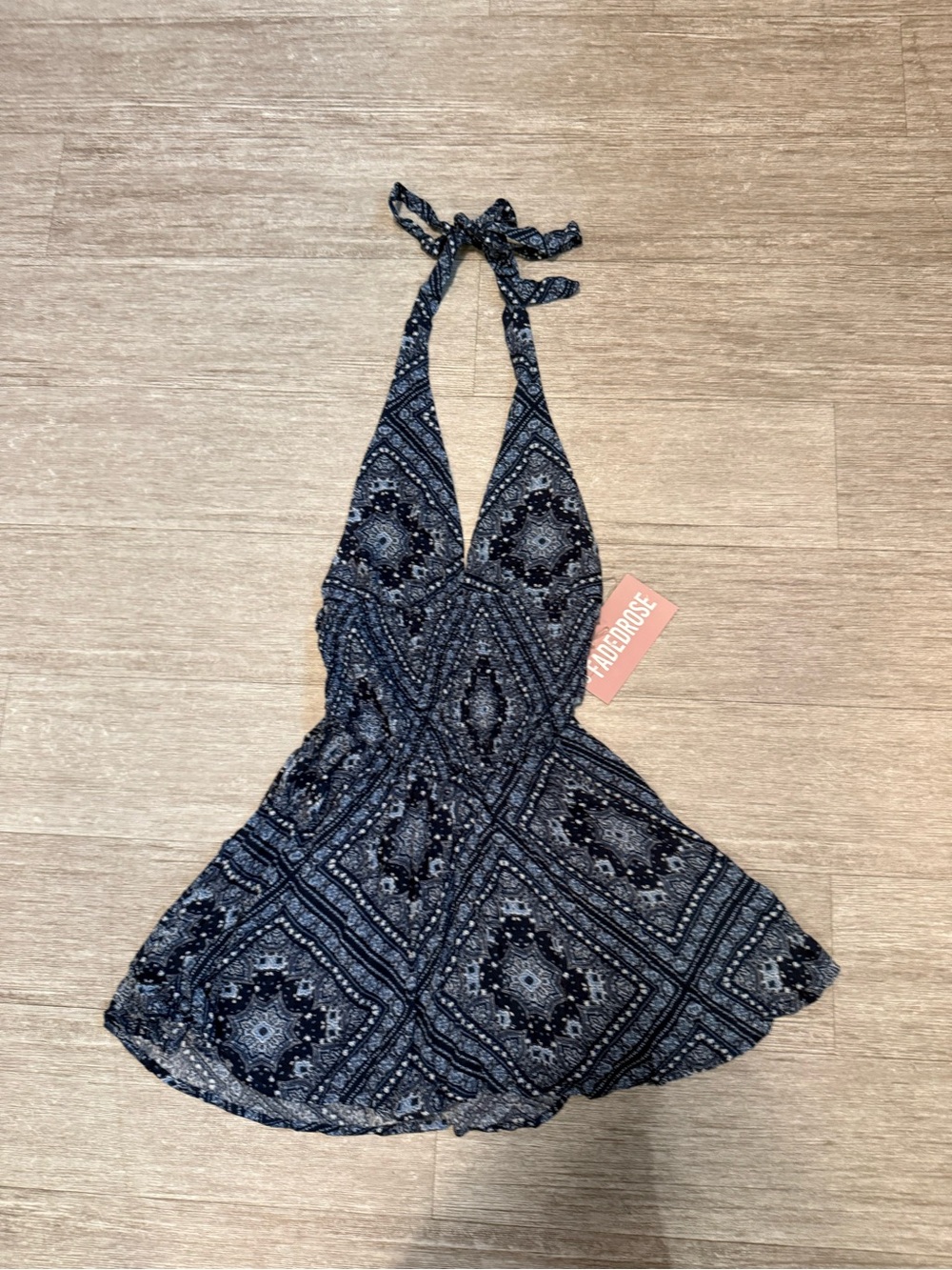 NWT Faded Rose Women’s Bohemian Halter Romper Navy Blue